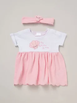 Rock-A-Bye Baby Boutique Waffle 100% Cotton Dress and Headband Outfit Set