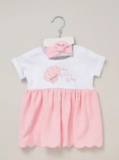 Rock-A-Bye Baby Boutique Waffle 100% Cotton Dress and Headband Outfit Set