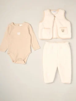 Rock-A-Bye Baby Boutique White 3-Piece Teddy Gilet, Bodysuit and Footed Trousers Set