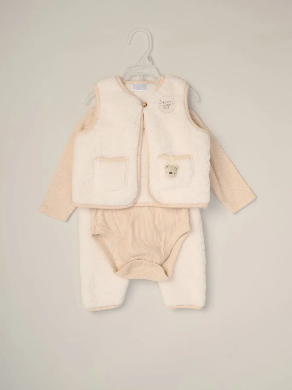 Rock-A-Bye Baby Boutique White 3-Piece Teddy Gilet, Bodysuit and Footed Trousers Set