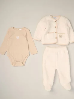 Rock-A-Bye Baby Boutique White 3-Piece Teddy Jacket, Bodysuit and Footed Trousers Set