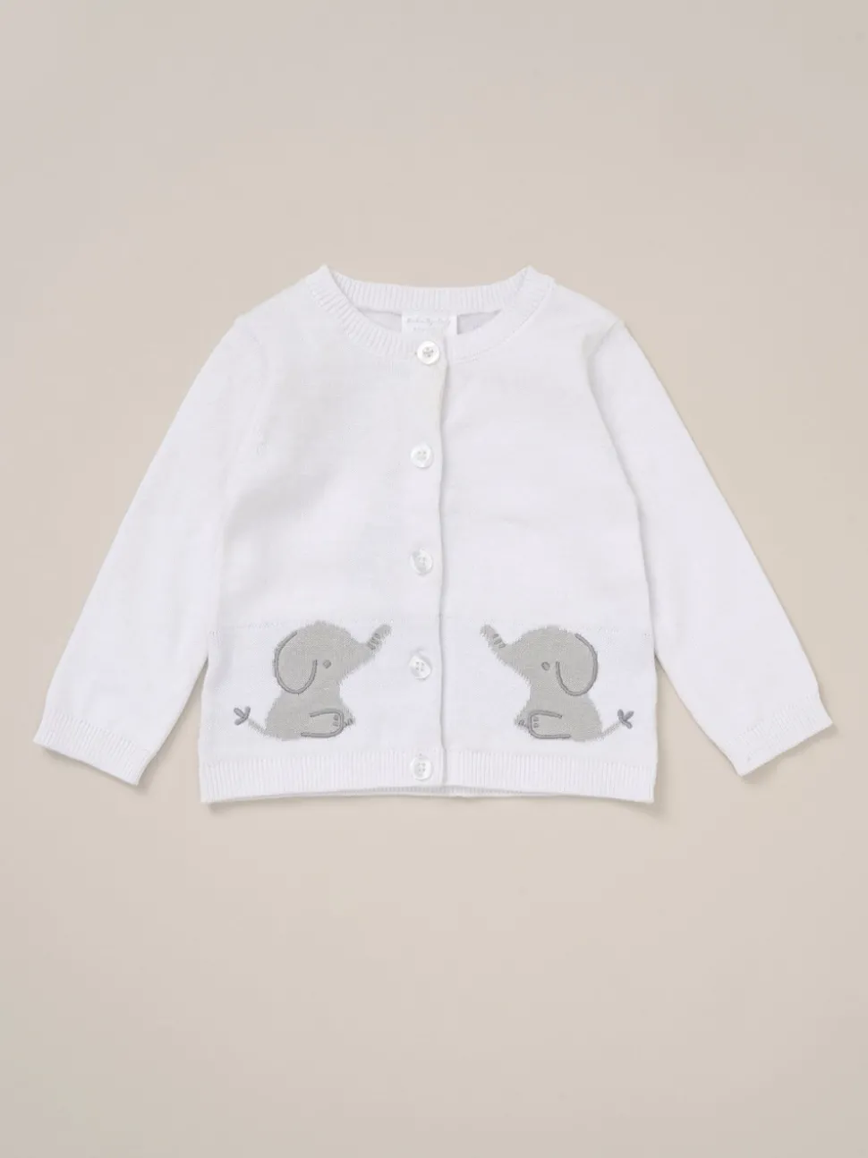 Rock-A-Bye Baby Boutique White True Knit Elephant Cardigan And Trousers Outfit Set