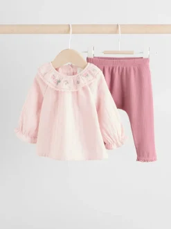Rose Pink Long Sleeve Baby Top and Leggings 2 Piece Set (0mths-2yrs)