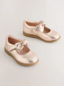 Rose Gold Bow Leather Touch Fastening Shoes