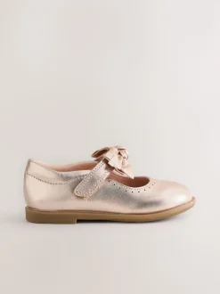 Rose Gold Bow Leather Touch Fastening Shoes