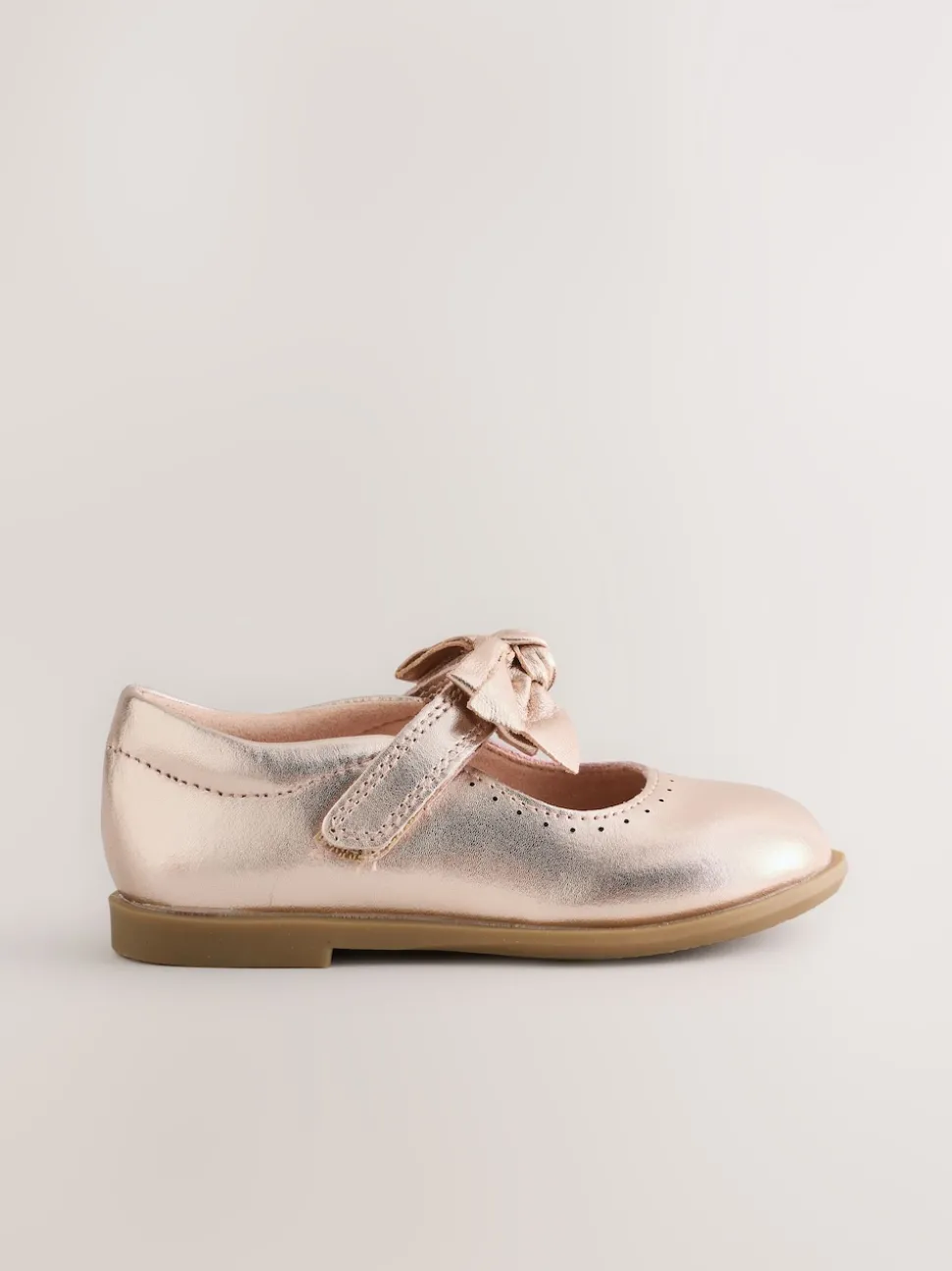 Rose Gold Bow Leather Touch Fastening Shoes