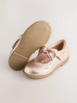 Rose Gold Bow Leather Touch Fastening Shoes