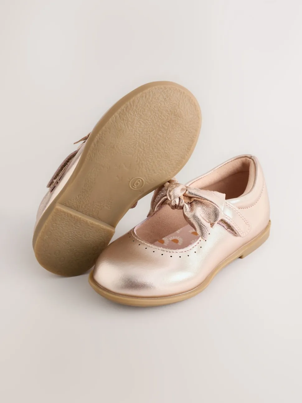 Rose Gold Bow Leather Touch Fastening Shoes