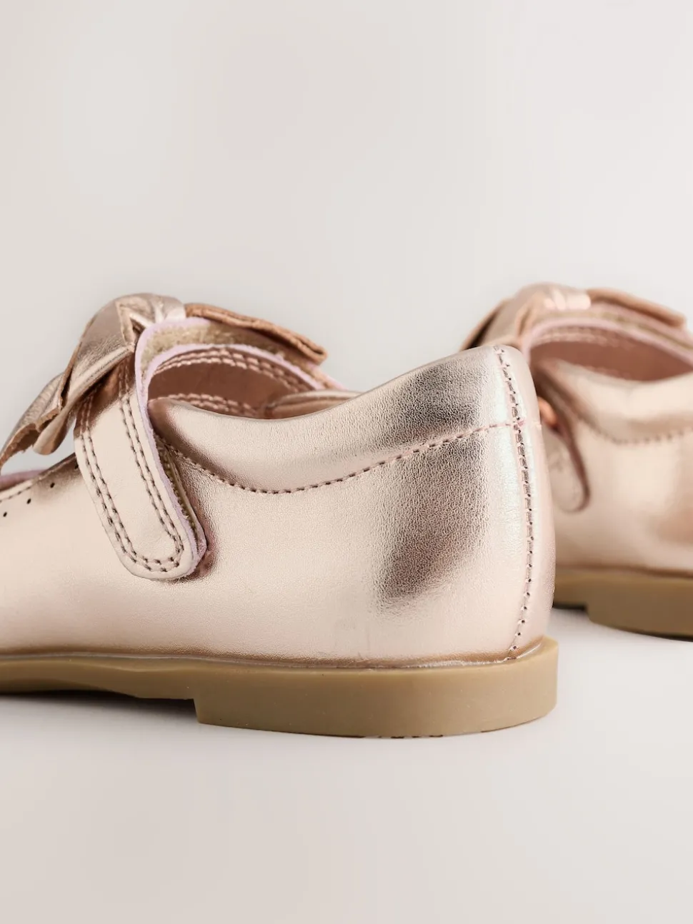 Rose Gold Bow Leather Touch Fastening Shoes