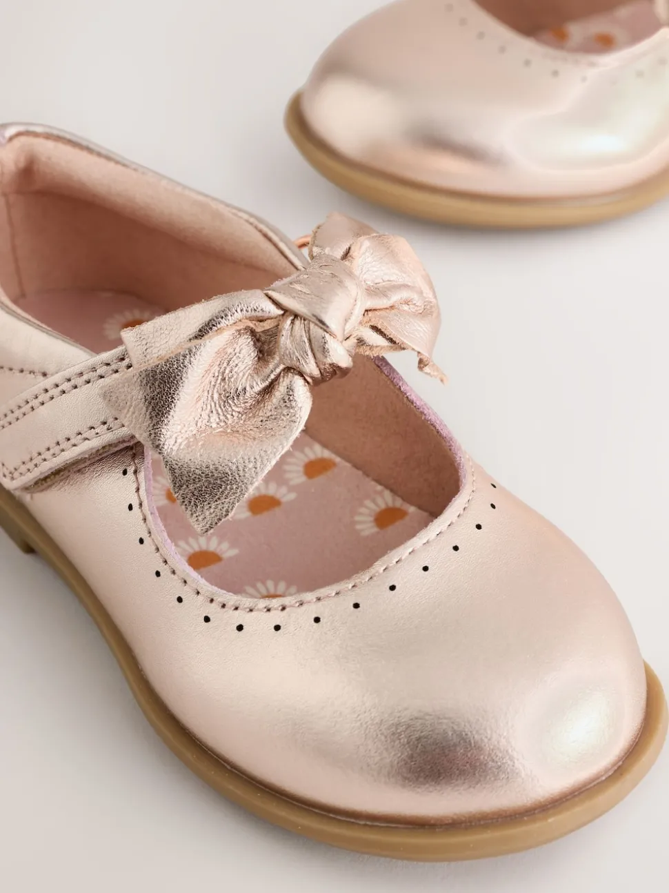 Rose Gold Bow Leather Touch Fastening Shoes