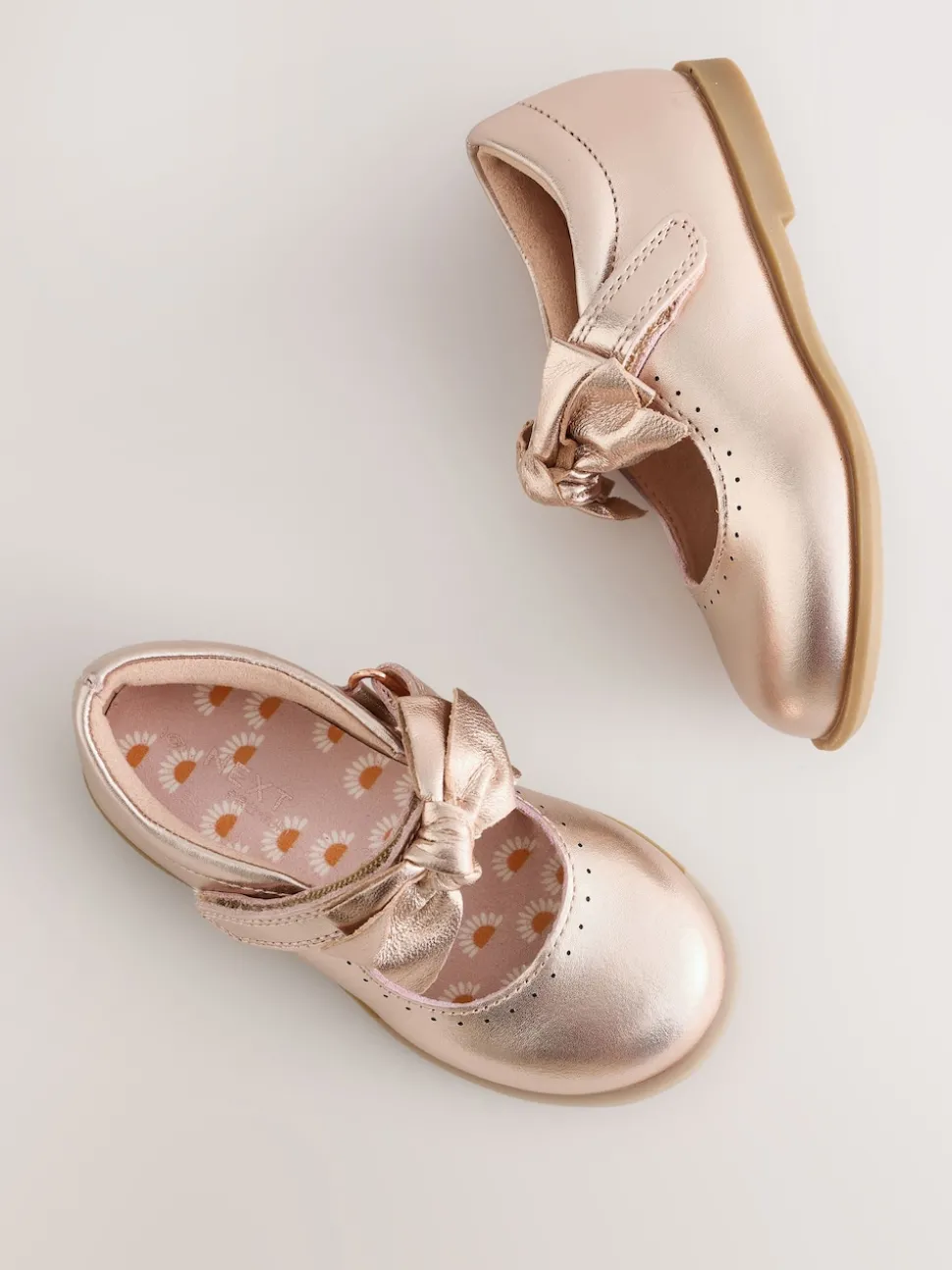 Rose Gold Bow Leather Touch Fastening Shoes