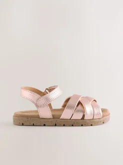Rose Gold Leather Woven Sandals with Touch Fastening