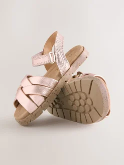 Rose Gold Leather Woven Sandals with Touch Fastening