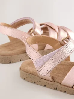 Rose Gold Leather Woven Sandals with Touch Fastening