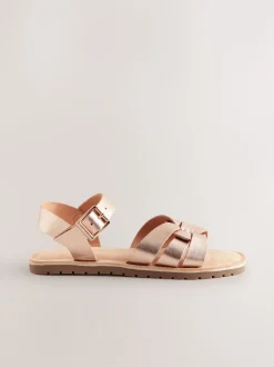 Rose Gold Standard Fit (F) Leather Woven Sandals