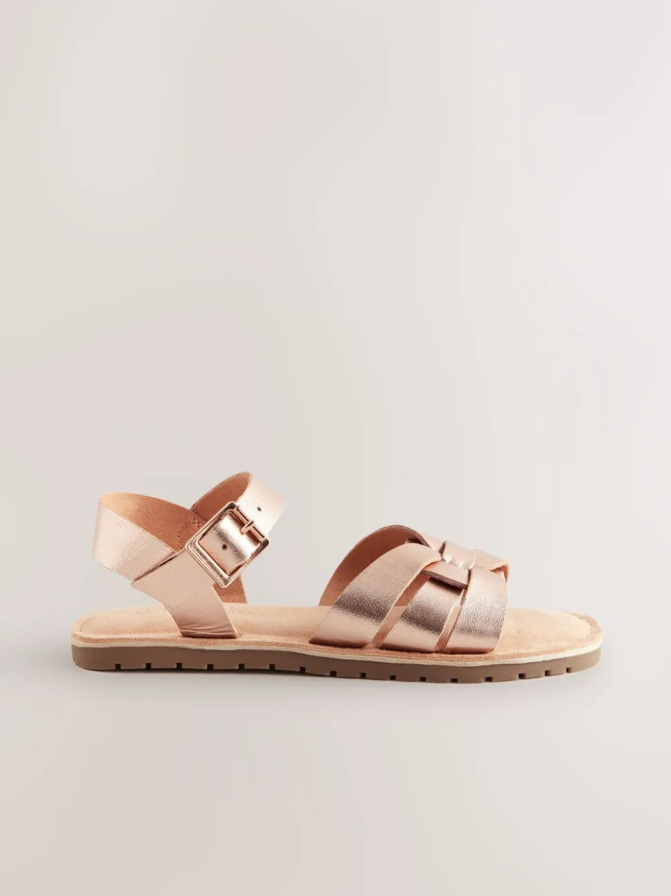 Rose Gold Standard Fit (F) Leather Woven Sandals