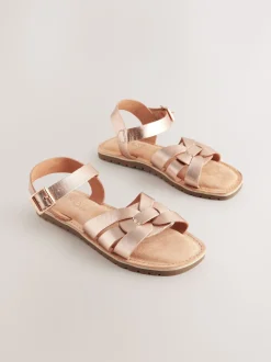 Rose Gold Standard Fit (F) Leather Woven Sandals