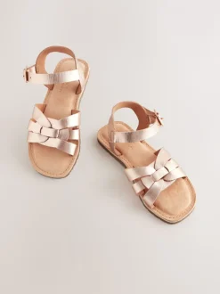 Rose Gold Standard Fit (F) Leather Woven Sandals