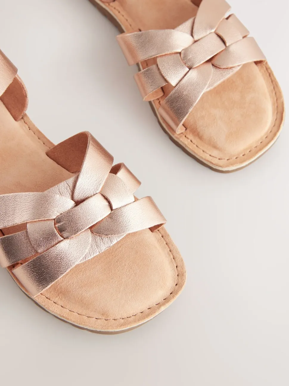 Rose Gold Standard Fit (F) Leather Woven Sandals