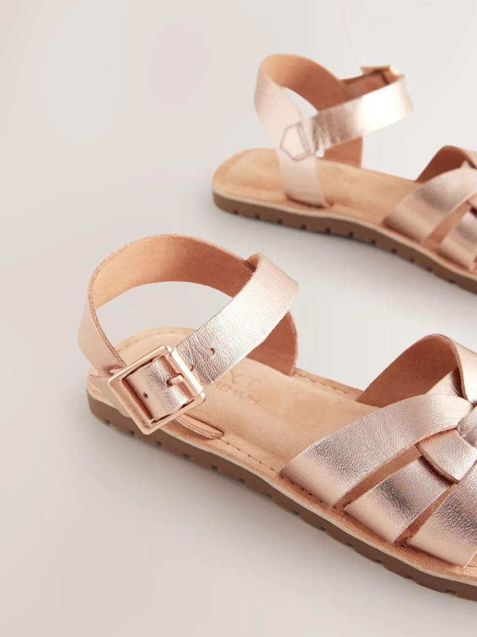 Rose Gold Standard Fit (F) Leather Woven Sandals