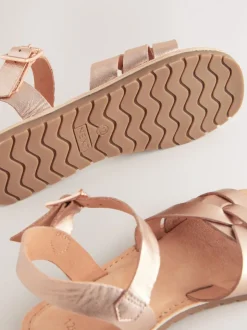Rose Gold Standard Fit (F) Leather Woven Sandals