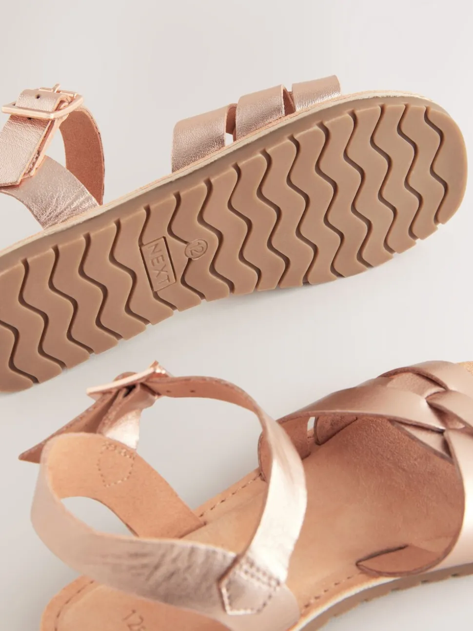 Rose Gold Standard Fit (F) Leather Woven Sandals