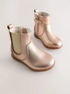 Rose Gold Wide Fit (G) Leather Chelsea Ankle Boots