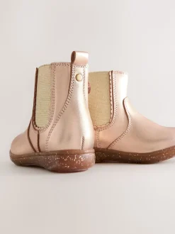 Rose Gold Wide Fit (G) Leather Chelsea Ankle Boots