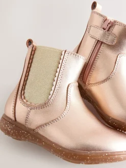 Rose Gold Wide Fit (G) Leather Chelsea Ankle Boots
