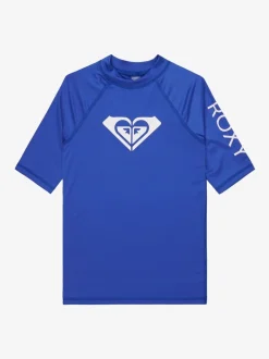 Roxy Blue Girls Wholehearted Short Sleeve Logo Rash Vest