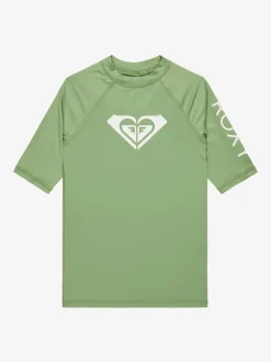 Roxy Green Girls Wholehearted Short Sleeve Logo Rash Vest
