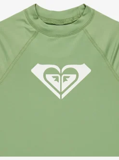 Roxy Green Girls Wholehearted Short Sleeve Logo Rash Vest