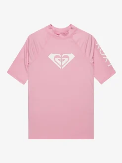 Roxy Pink Girls Wholehearted Short Sleeve Logo Rash Vest