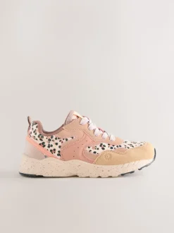 Rust Orange Leopard Print Wide Fit (G) Lace-Up Colourblock Trainers