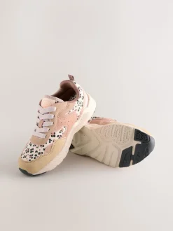 Rust Orange Leopard Print Wide Fit (G) Lace-Up Colourblock Trainers