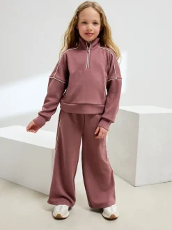 Rust Pink Supersoft Zip Neck Crew and Wide Leg Joggers Set (3-16yrs)