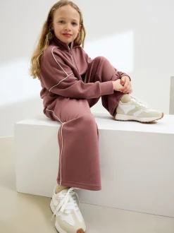 Rust Pink Supersoft Zip Neck Crew and Wide Leg Joggers Set (3-16yrs)