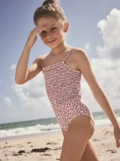 Rust Red Ditsy Shirred Swimsuit (3-16yrs)