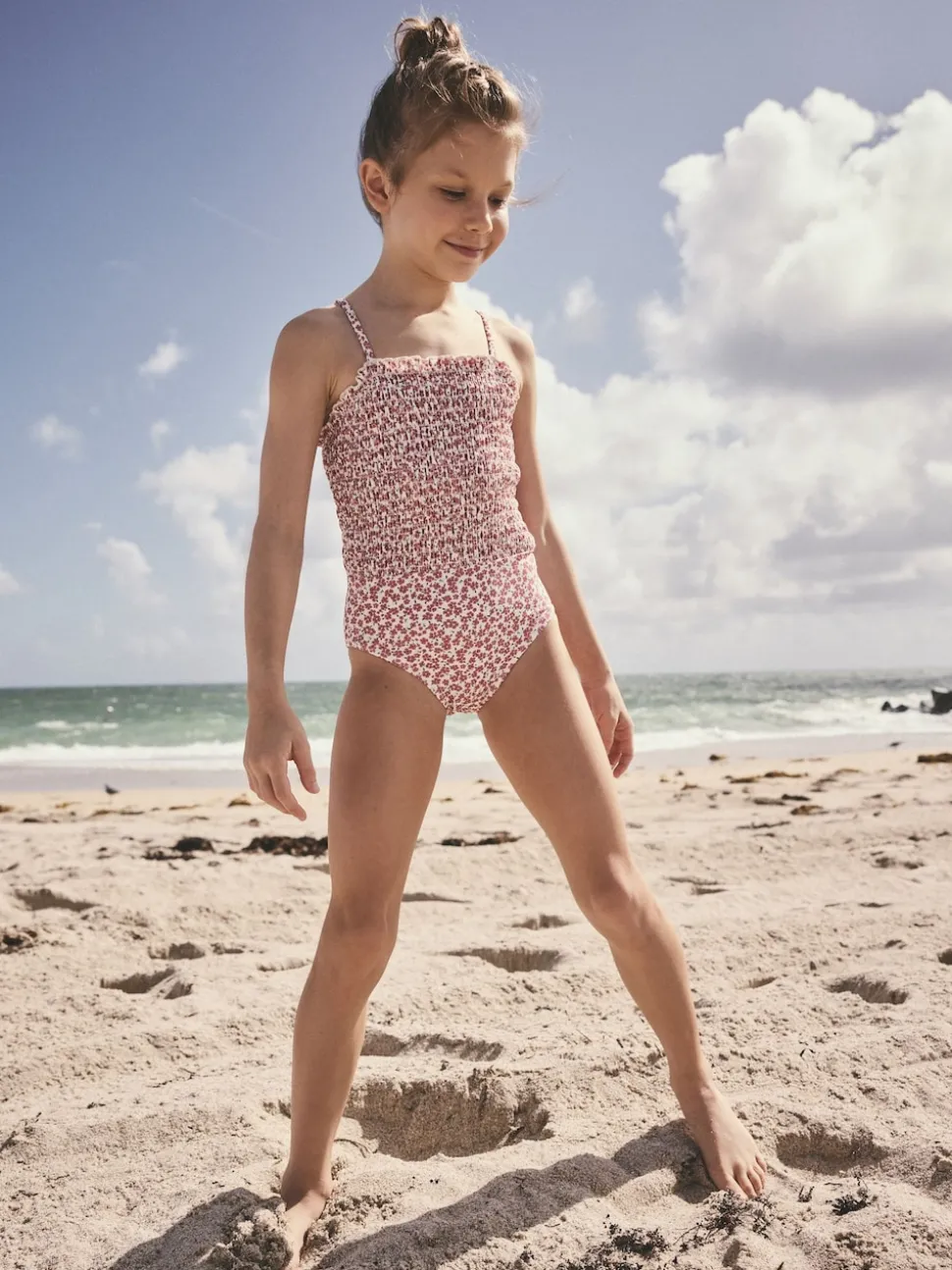 Rust Red Ditsy Shirred Swimsuit (3-16yrs)