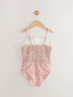 Rust Red Ditsy Shirred Swimsuit (3-16yrs)