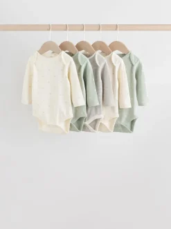 Sage Green Baby Long Sleeve Bodysuits 5 Pack