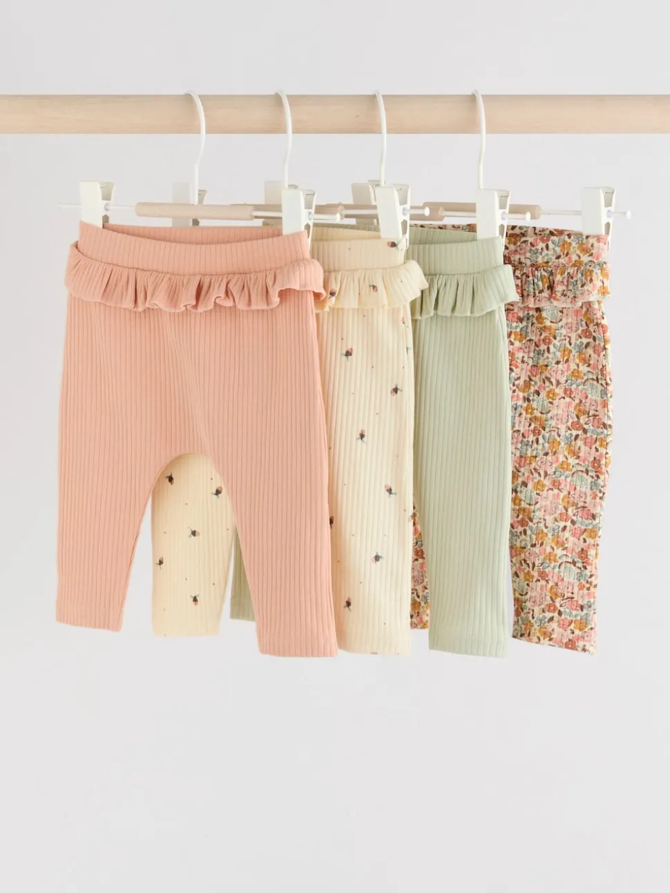 Sage Green/Coral/Ditsy Baby Leggings 4 Pack (0mths-2yrs)