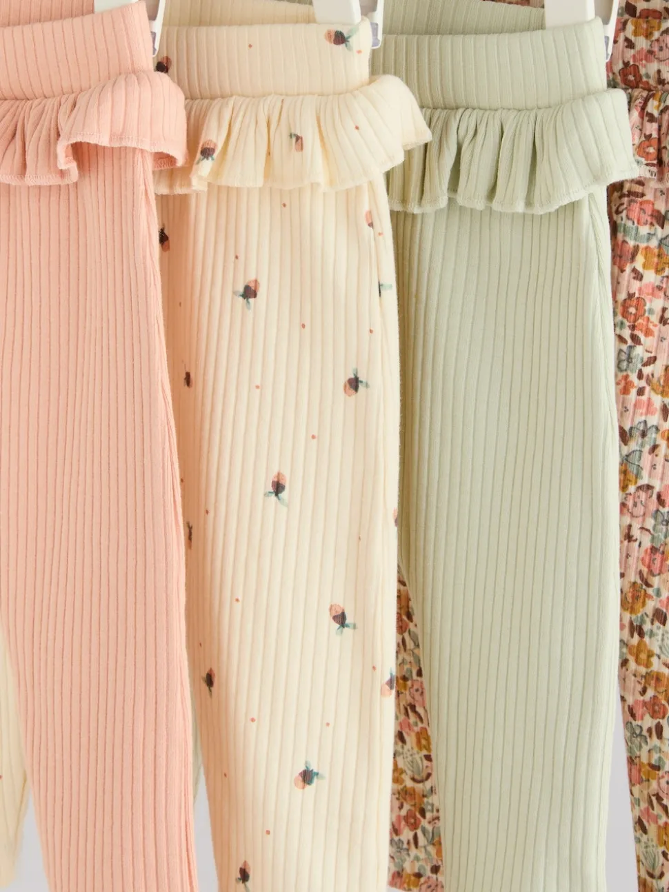 Sage Green/Coral/Ditsy Baby Leggings 4 Pack (0mths-2yrs)