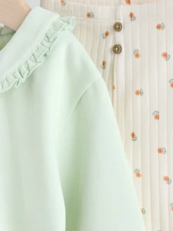 Sage Green/ Cream Ditsy Baby Frill Collar Sweater and Leggings 2 Piece Set (0mths-2yrs)