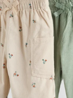 Sage Green/Ditsy Baby Cord Trousers 2 Pack (0mths-2yrs)