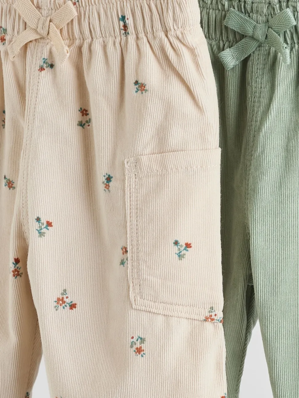 Sage Green/Ditsy Baby Cord Trousers 2 Pack (0mths-2yrs)