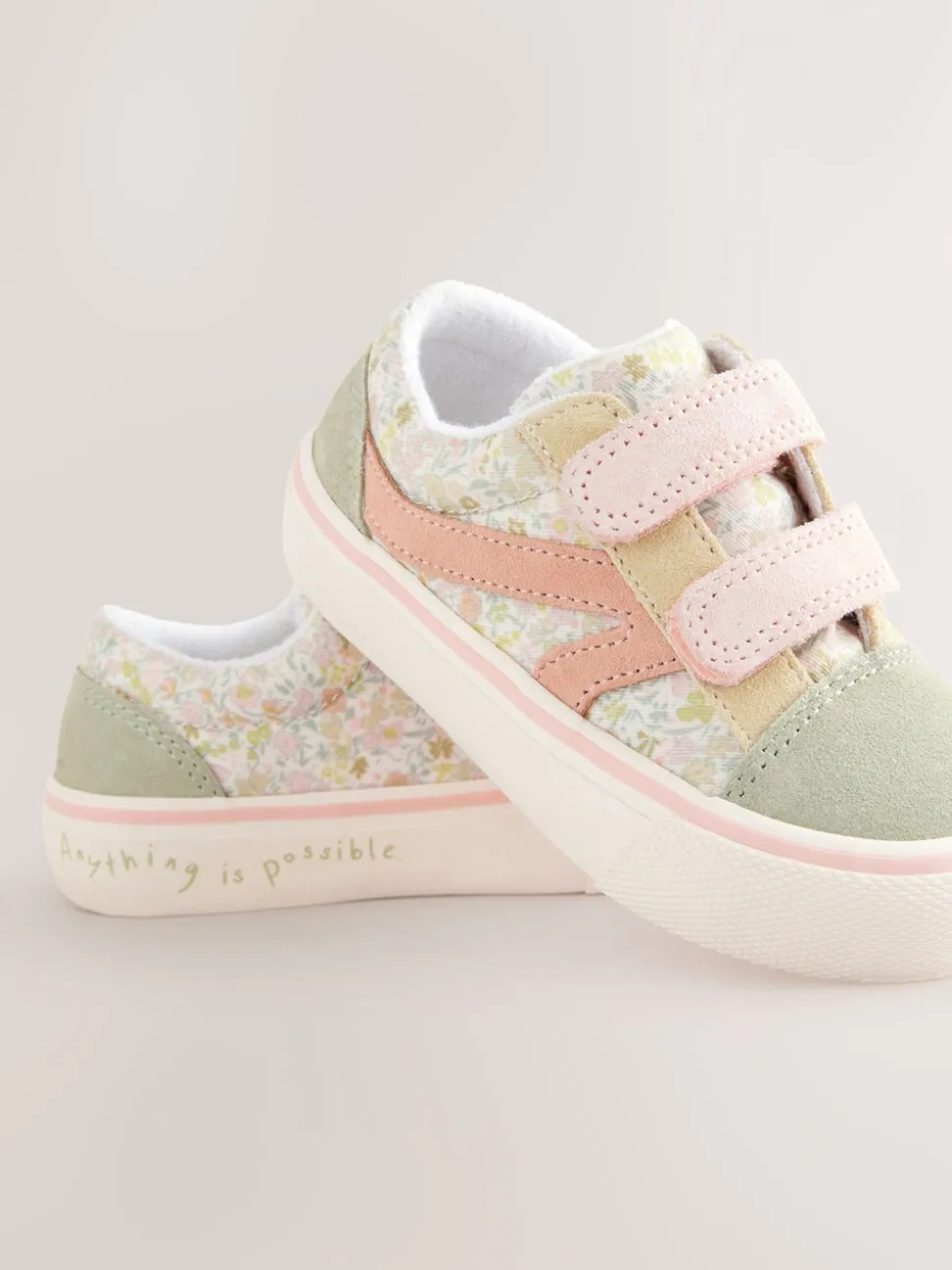 Sage Green Floral Standard Fit (F) Touch Fastening Trainers