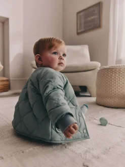 Sage Green Tulip Quilted Nylon Baby Jacket (0mths-2yrs)