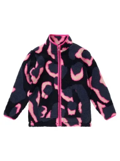 SCAMP & DUDE Blue Kids Funnel Neck Button Through Fleece Jacket Mega Shadow Leopard & Lightning Bolt