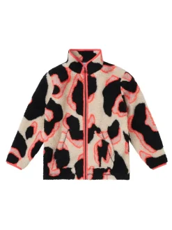 SCAMP & DUDE Cream Kids Funnel Neck Button Through Fleece Jacket Mega Shadow Leopard & Lightning Bolt